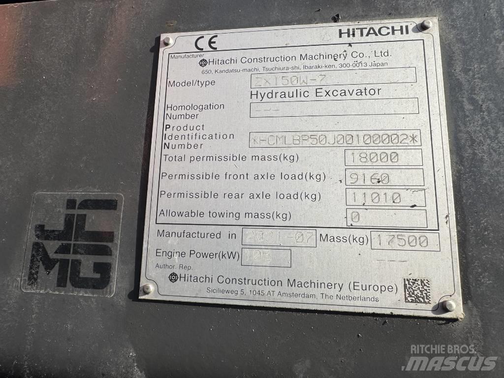 Hitachi ZX 150 W-7 Lastik tekerli ekskavatörler