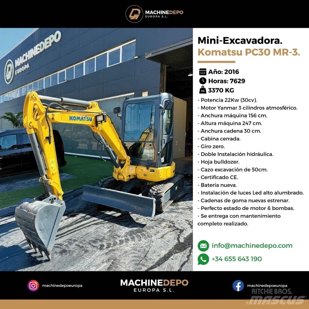 Komatsu PC 30 MR-3 Mini ekskavatörler, 7 tona dek