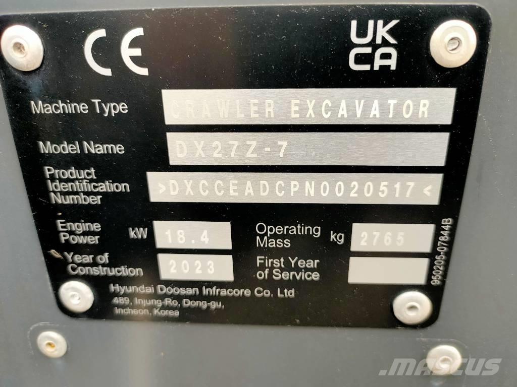 Doosan DX 27 Z Mini ekskavatörler, 7 tona dek