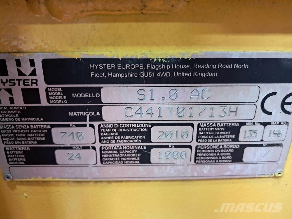 Hyster S1.0 AC Yaya kumandali istif makinasi
