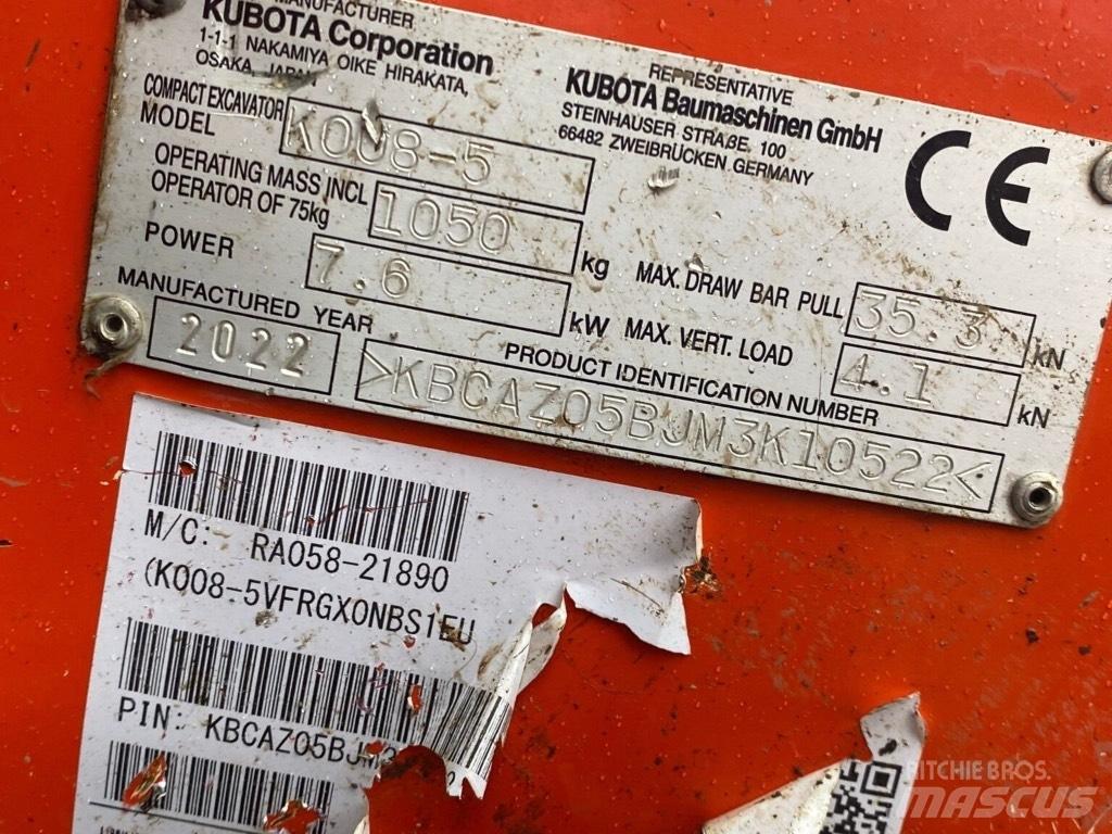 Kubota K008-5 Mini ekskavatörler, 7 tona dek