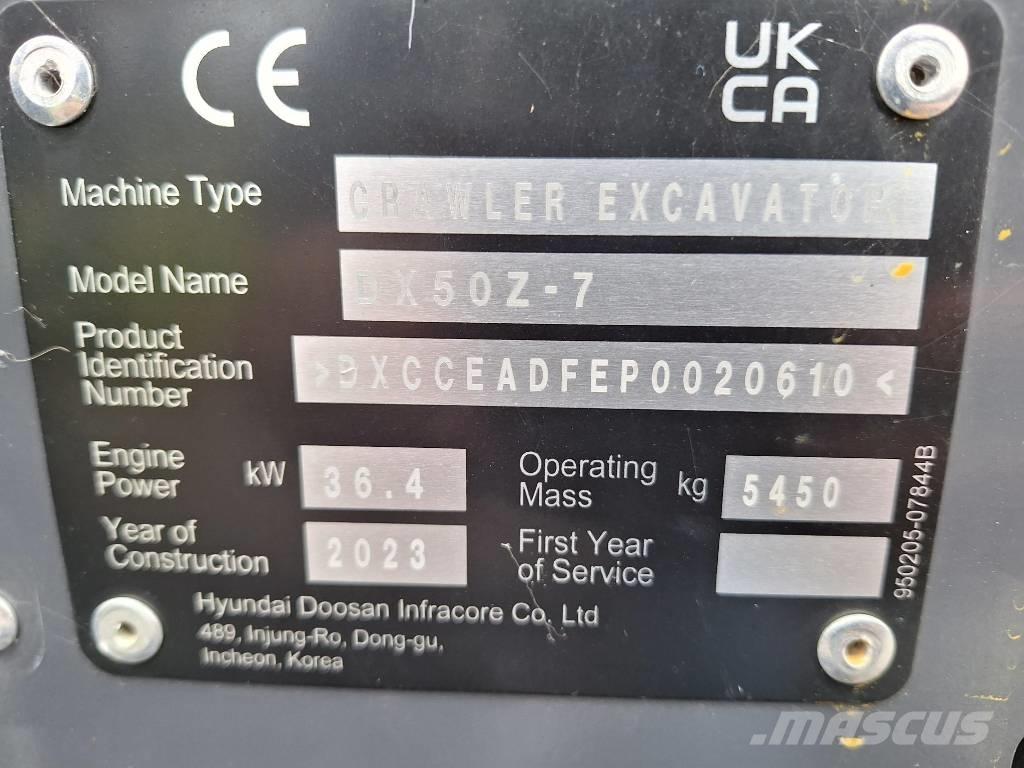 Develon DX 50 Z-7 Mini ekskavatörler, 7 tona dek