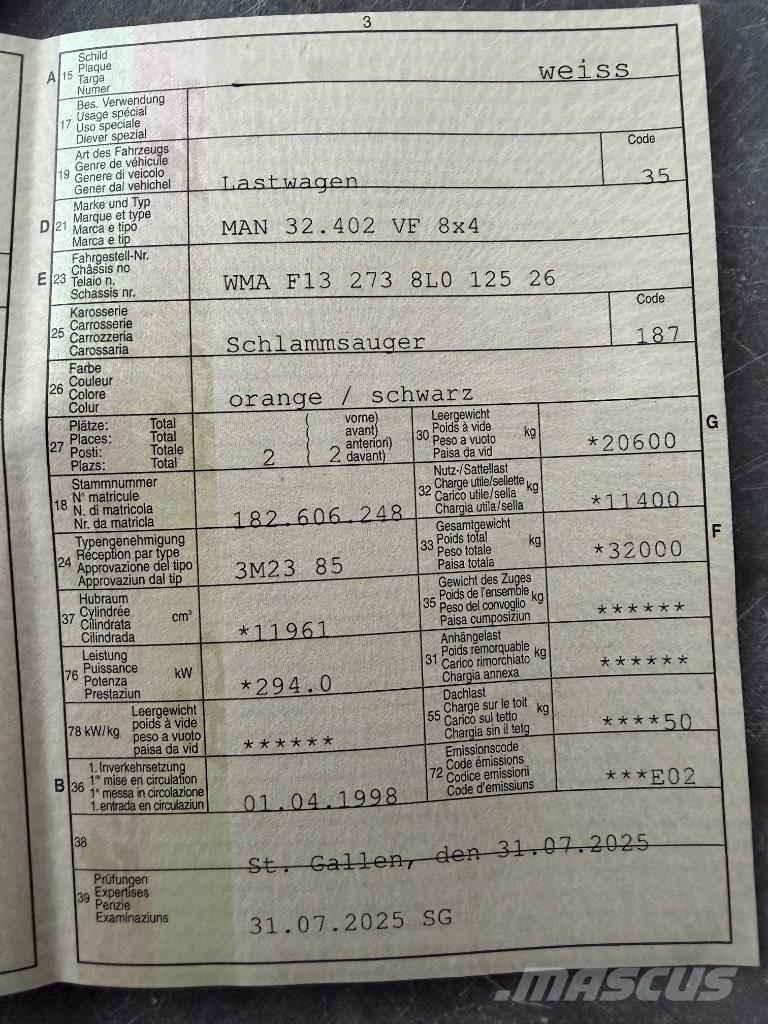 MAN 32.402 VF 8x4 Vidanjörler