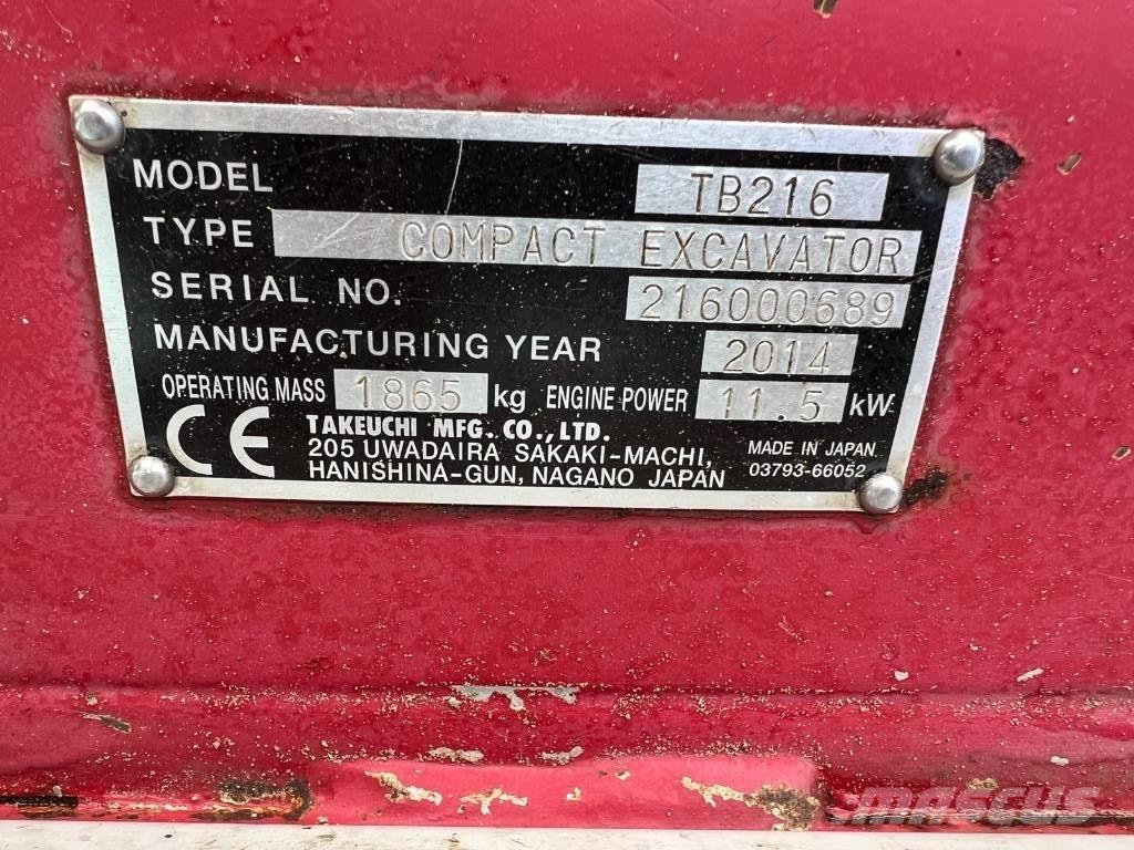 Takeuchi TB 216 Mini ekskavatörler, 7 tona dek