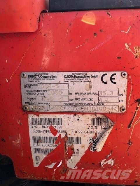 Kubota K 008-5 Mini ekskavatörler, 7 tona dek