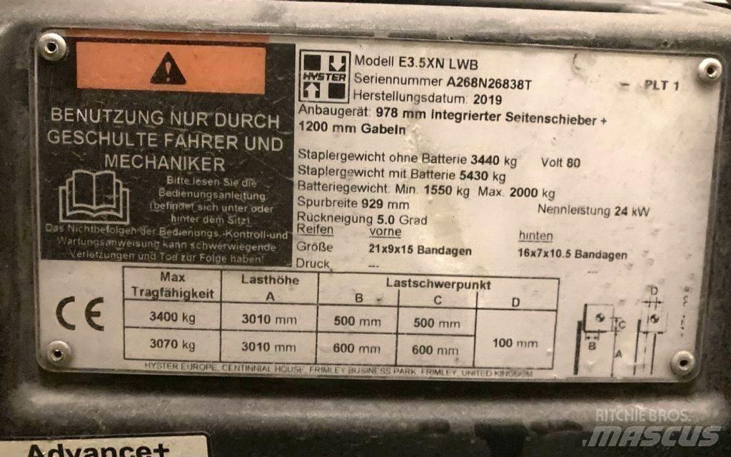 Hyster E 3.5 XN LWB Elektrikli forkliftler