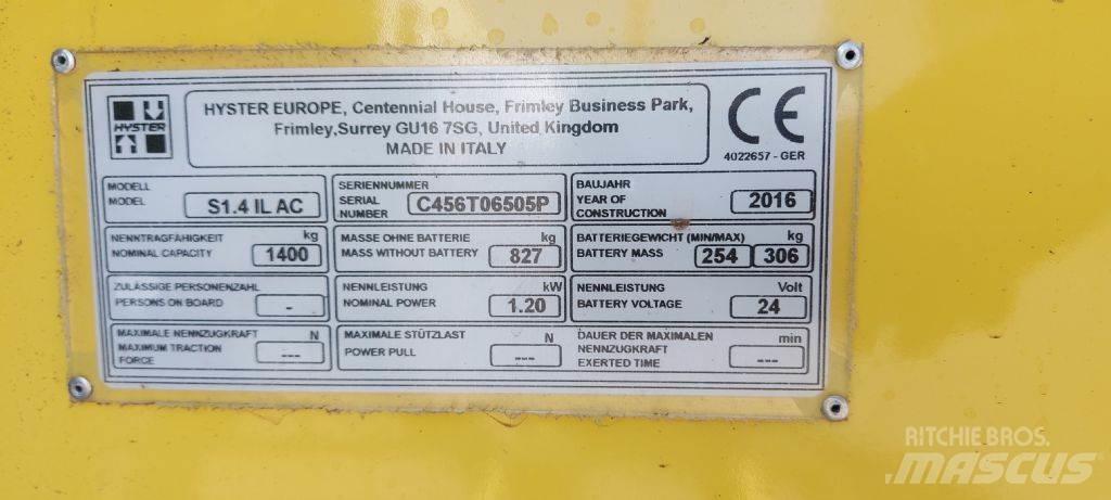 Hyster S 1.4 IL Yaya kumandali istif makinasi