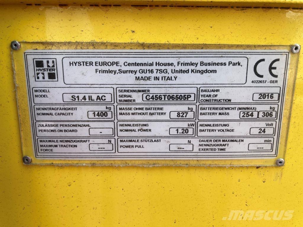 Hyster S 1.4 IL Yaya kumandali istif makinasi