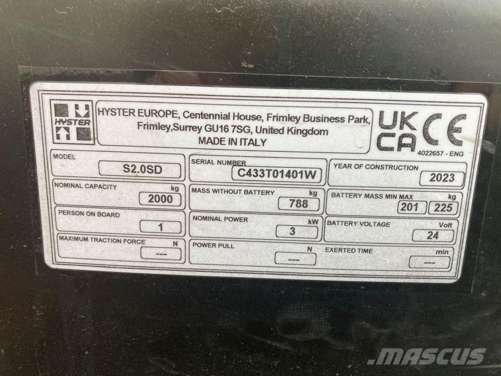 Hyster S 2.0SD Yaya kumandali istif makinasi