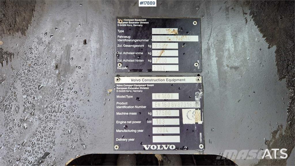 Volvo EW160B Lastik tekerli ekskavatörler