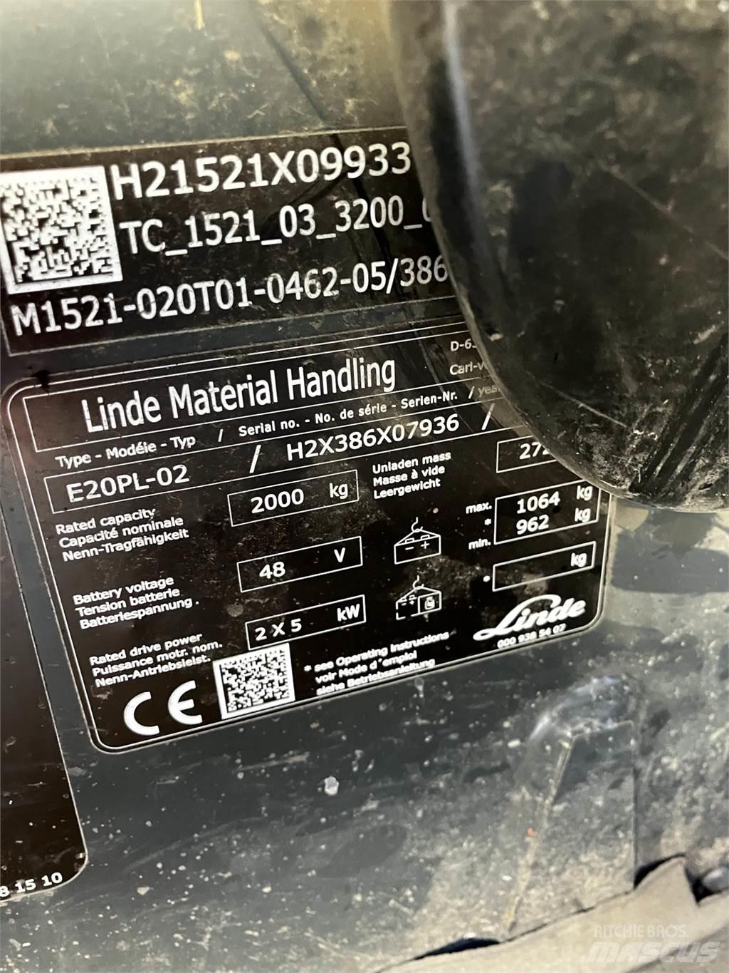 Linde E20PL Elektrikli forkliftler