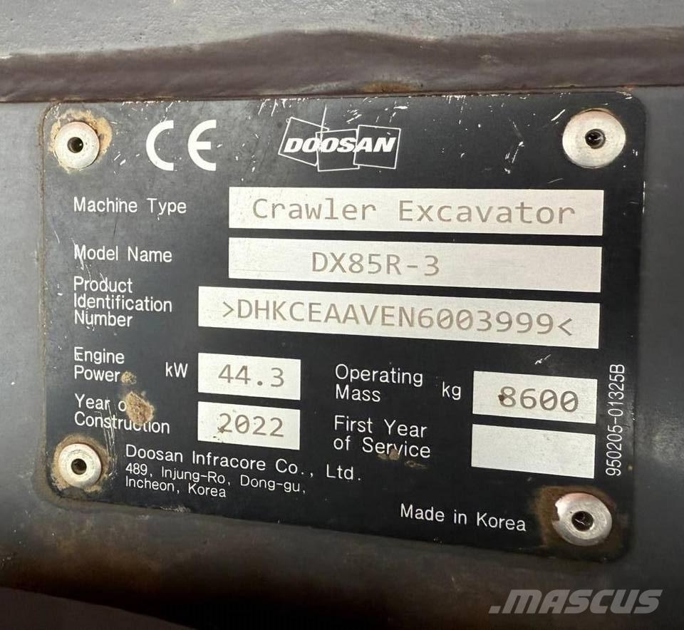 Doosan DX 85 R-3 Midi ekskavatörler 7 - 12 t