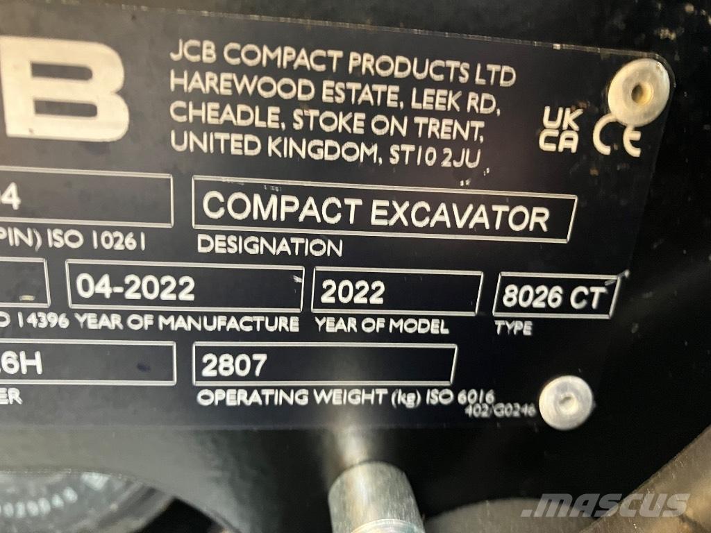 JCB 8026 CTS Mini ekskavatörler, 7 tona dek