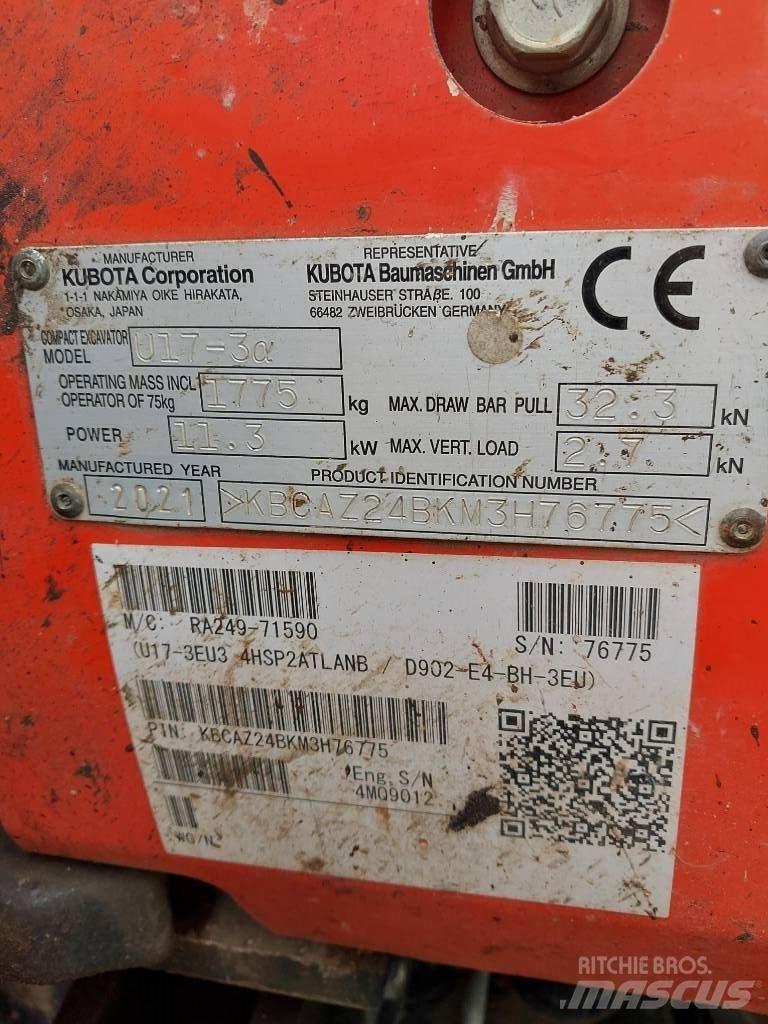 Kubota U 17-3N Mini ekskavatörler, 7 tona dek