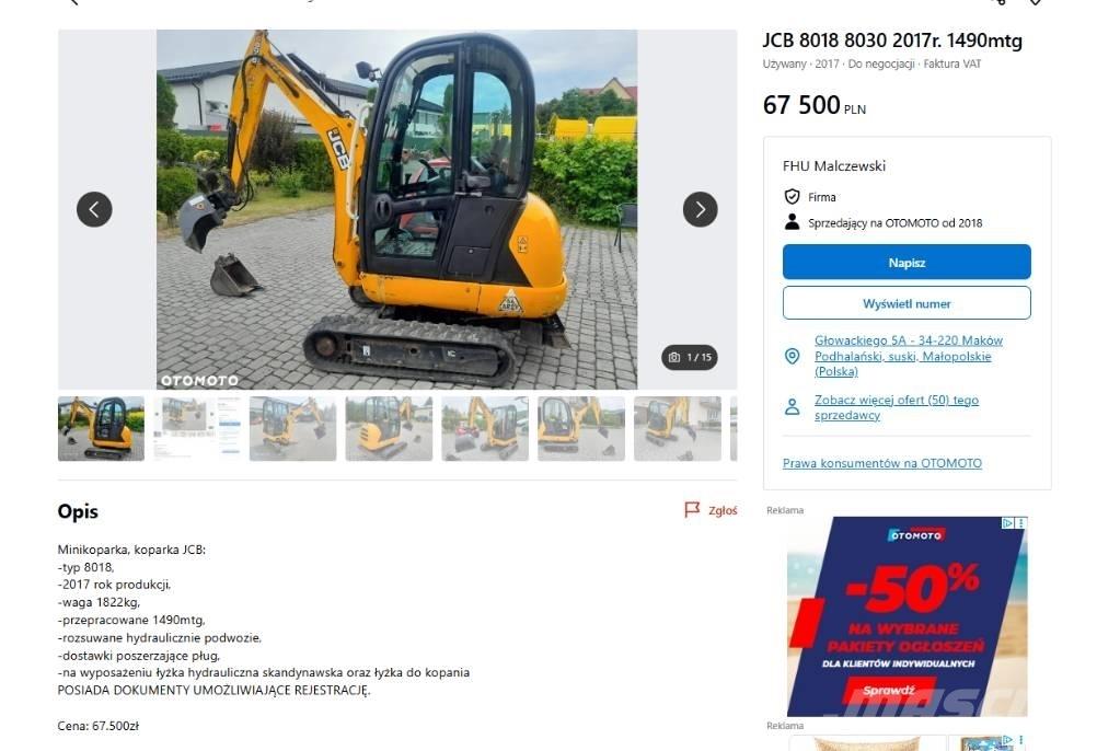JCB 8030 Mini ekskavatörler, 7 tona dek