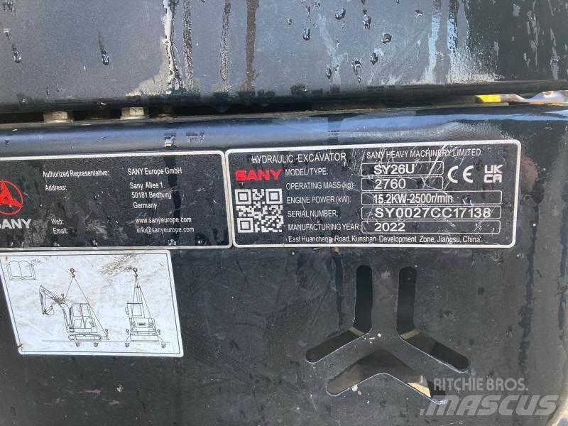 Sany SY26U Mini ekskavatörler, 7 tona dek