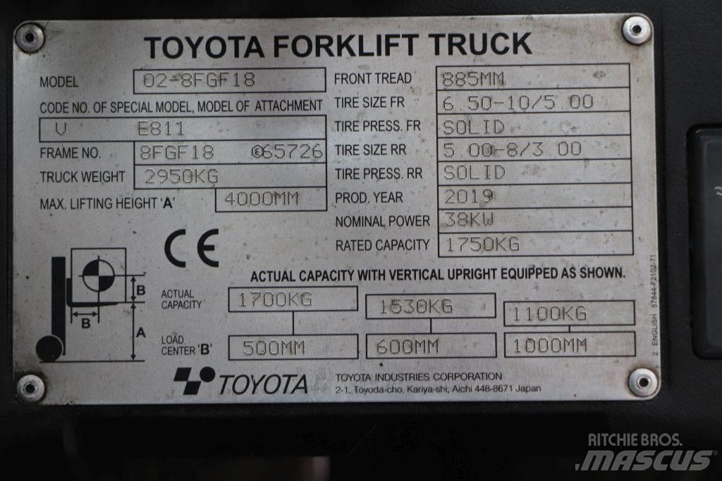Toyota 02-8FGF18 LPG'li forkliftler