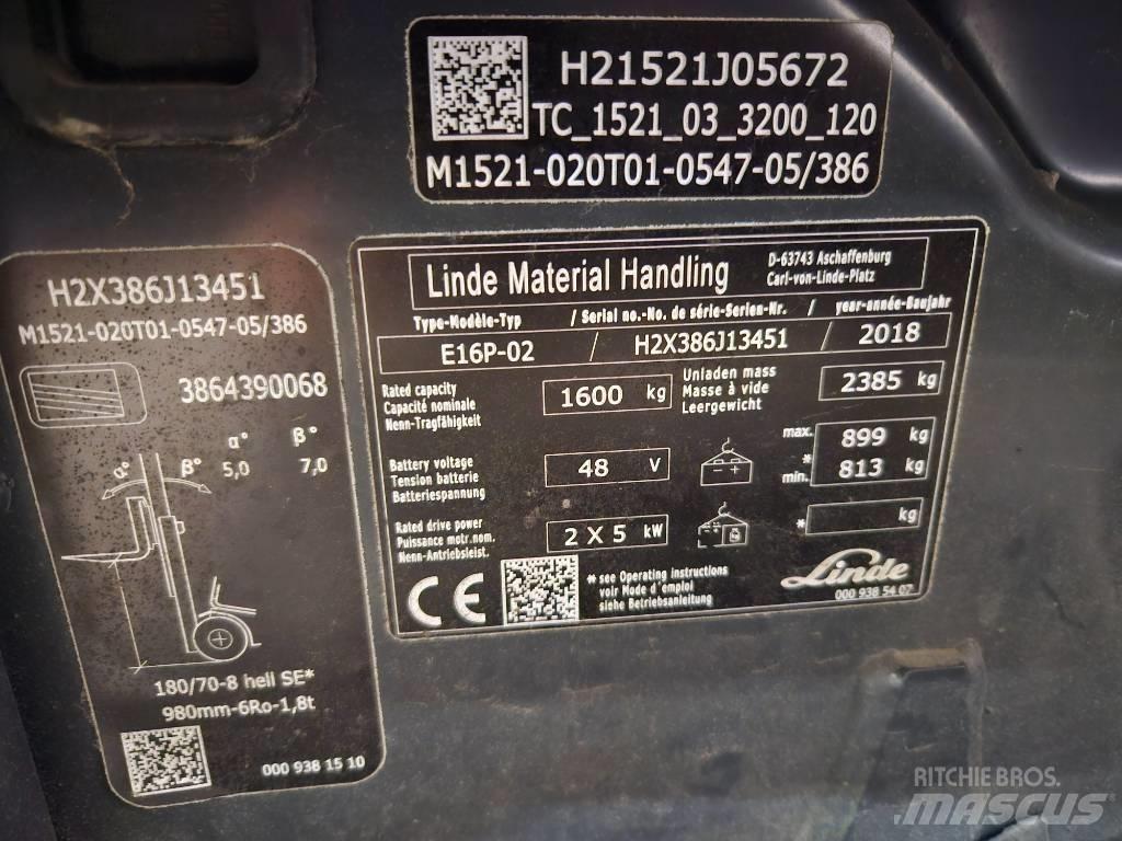 Linde E16P Elektrikli forkliftler