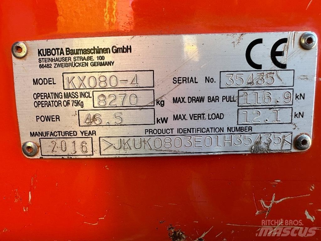 Kubota KX 080-4 Mini ekskavatörler, 7 tona dek