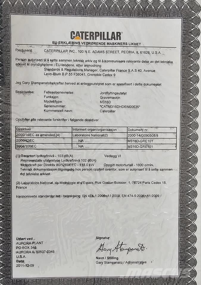 CAT M 316 D Lastik tekerli ekskavatörler
