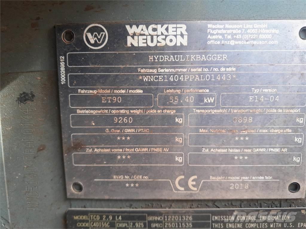 Wacker Neuson ET90 Mini ekskavatörler, 7 tona dek