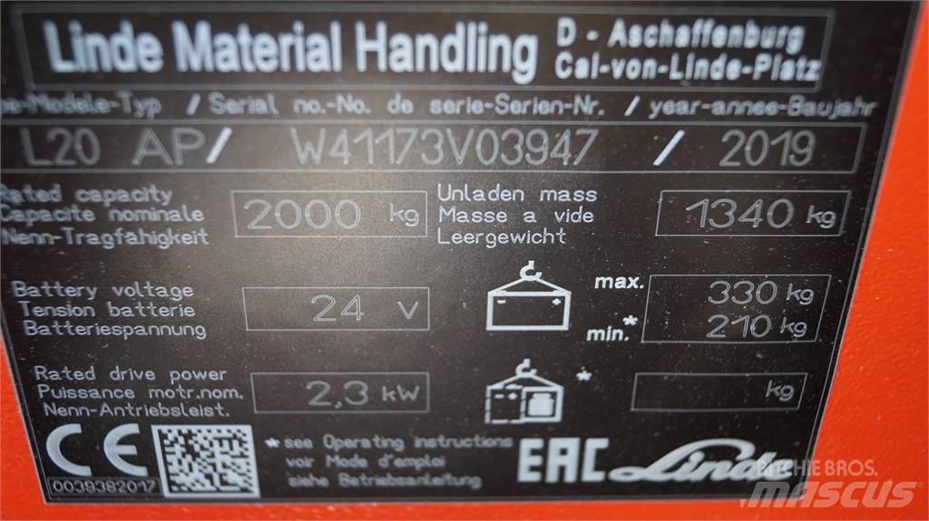 Linde L20APi Yaya kumandali istif makinasi