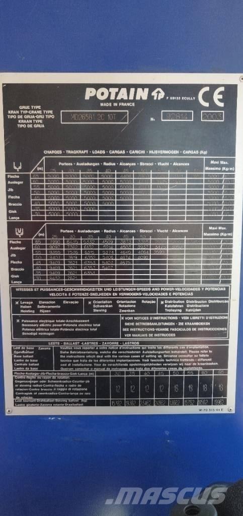Potain MD265 Kule vinçler