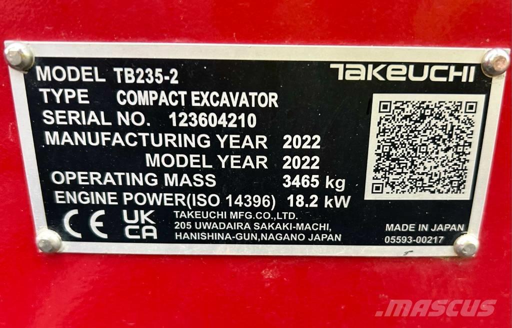 Takeuchi TB 235-2 V3 Mini ekskavatörler, 7 tona dek