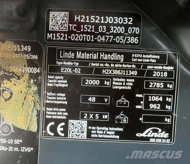 Linde E20L-02-386 Elektrikli forkliftler