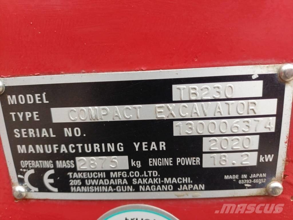 Takeuchi TB 230 Mini ekskavatörler, 7 tona dek