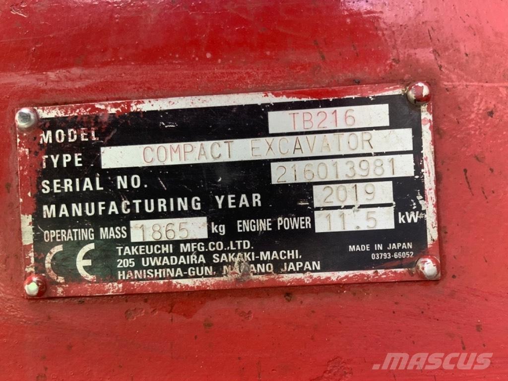 Takeuchi TB 216 Mini ekskavatörler, 7 tona dek