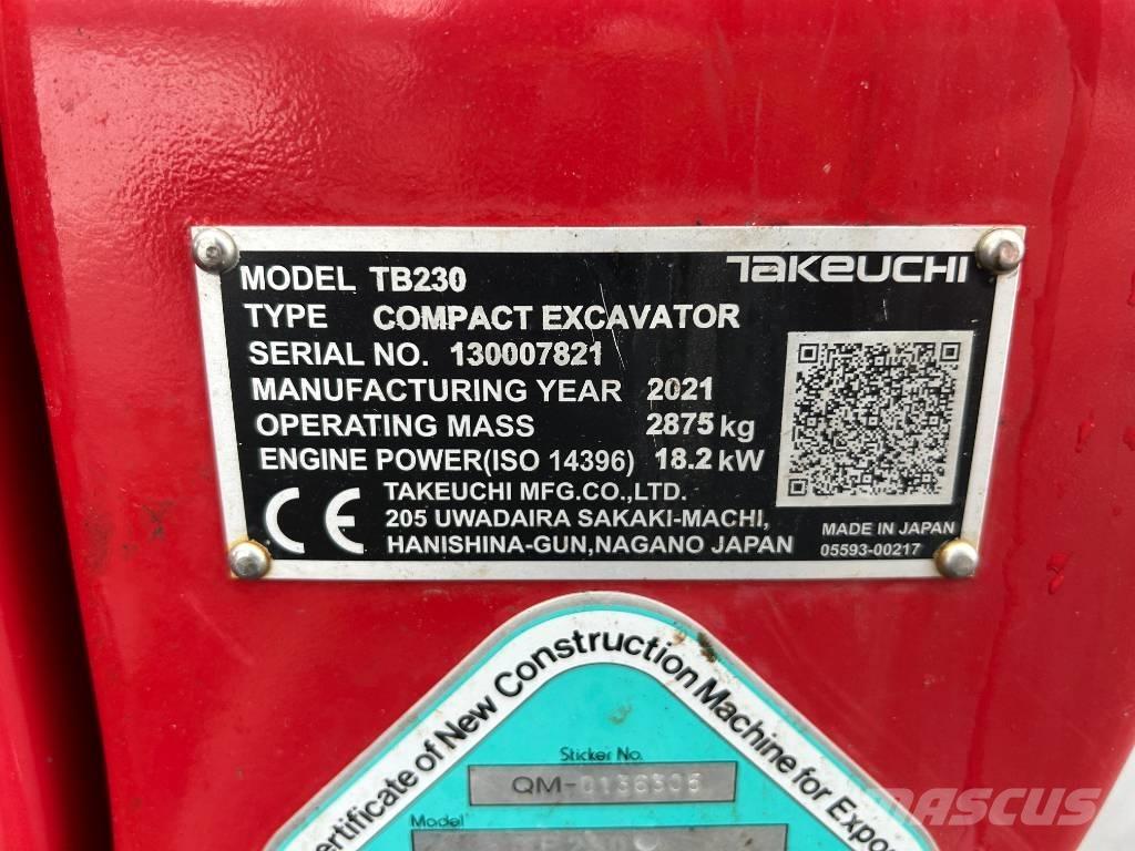 Takeuchi TB 230 V3 Mini ekskavatörler, 7 tona dek