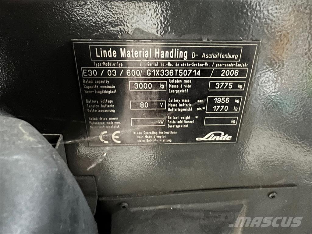 Linde E30 / 03 / 600 Elektrikli forkliftler