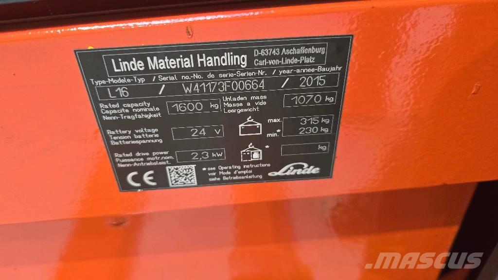 Linde L 16 Yaya kumandali istif makinasi