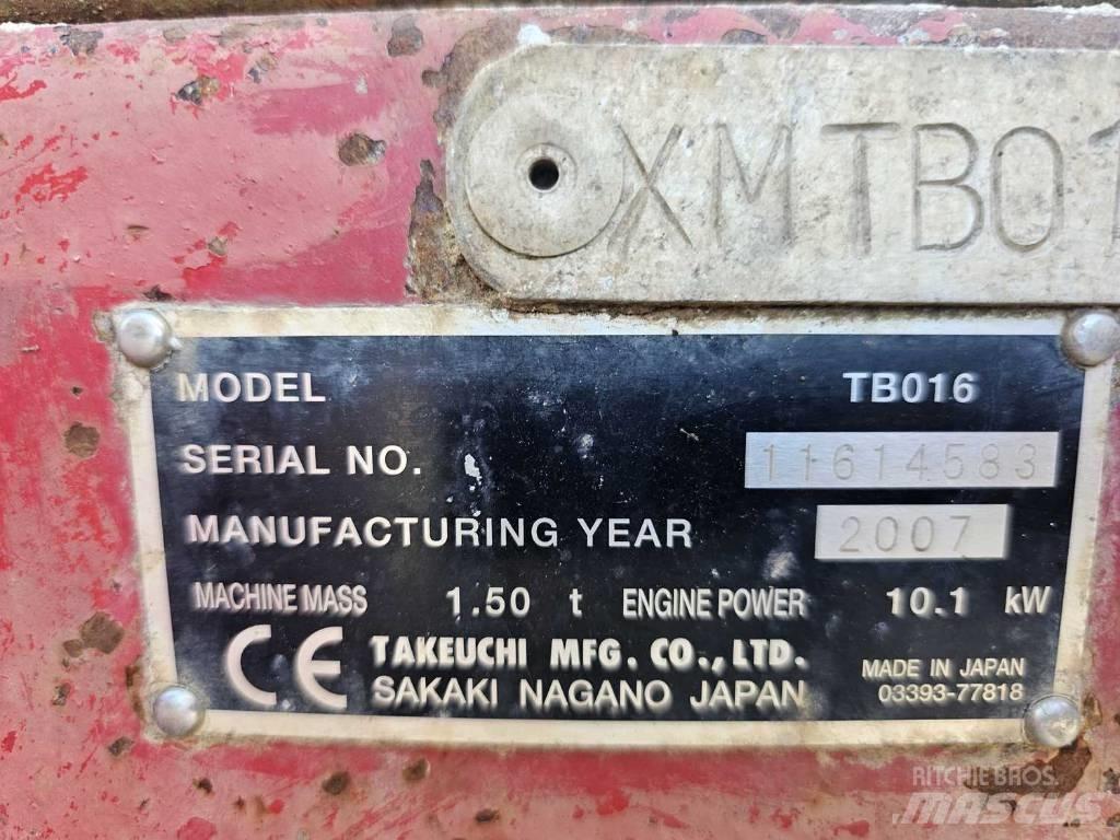 Takeuchi TB 016 Mini ekskavatörler, 7 tona dek