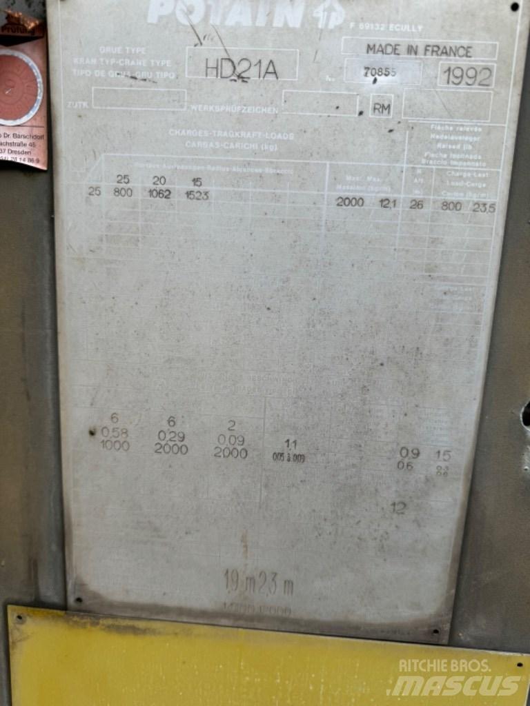 Potain HD 21 A Kule vinçler