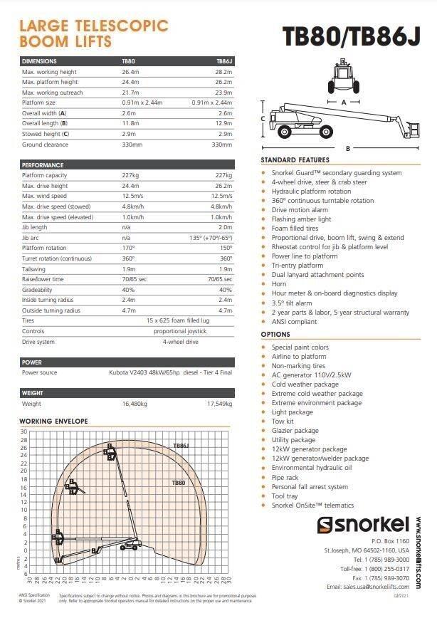 Snorkel TB80 Teleskopik personel platformları