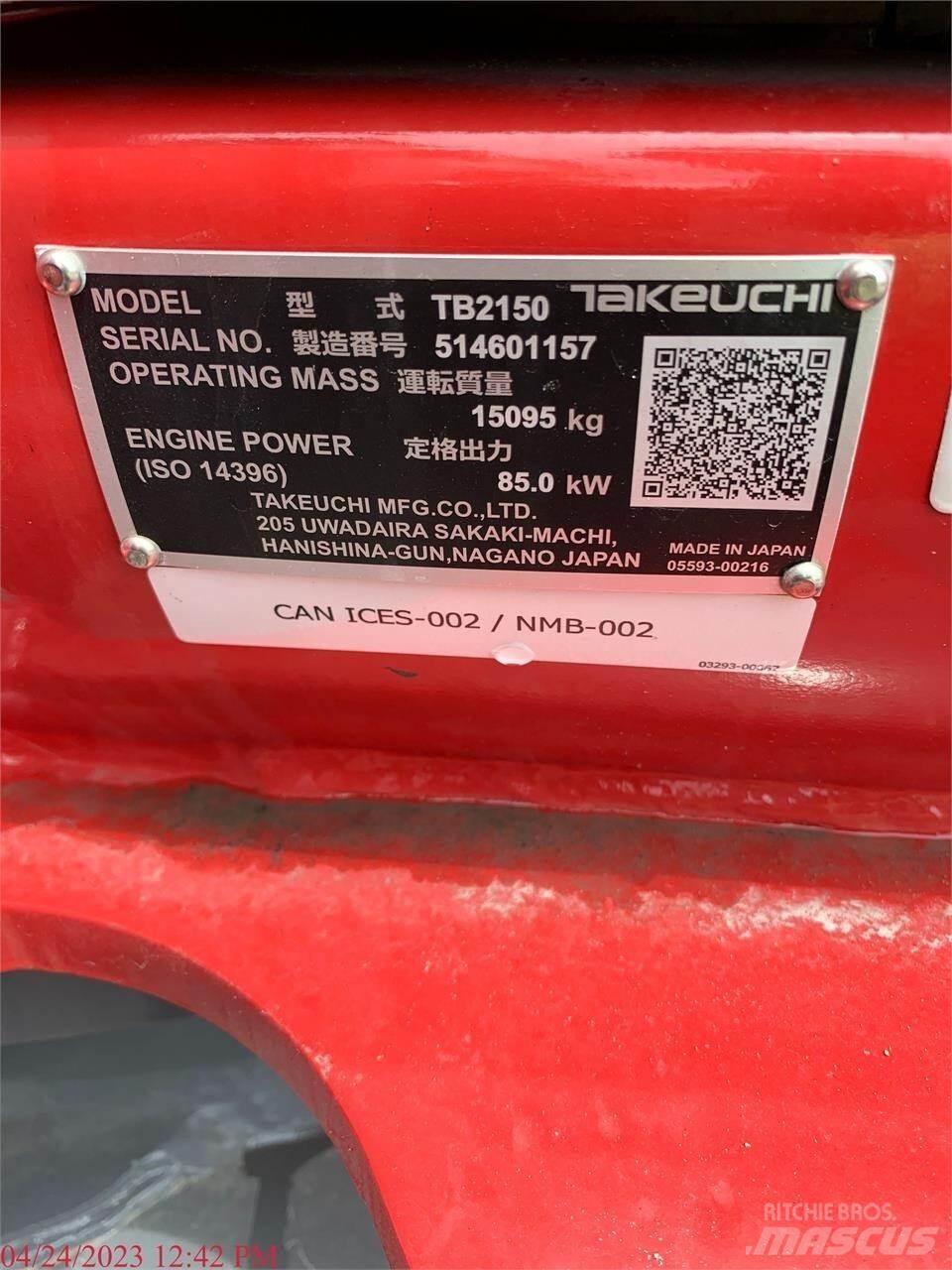Takeuchi TB2150 Paletli ekskavatörler