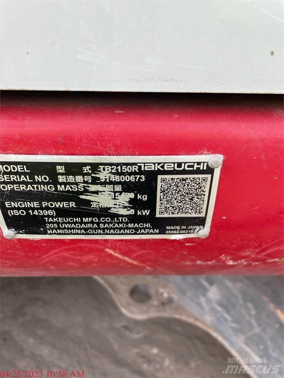 Takeuchi TB2150R Paletli ekskavatörler