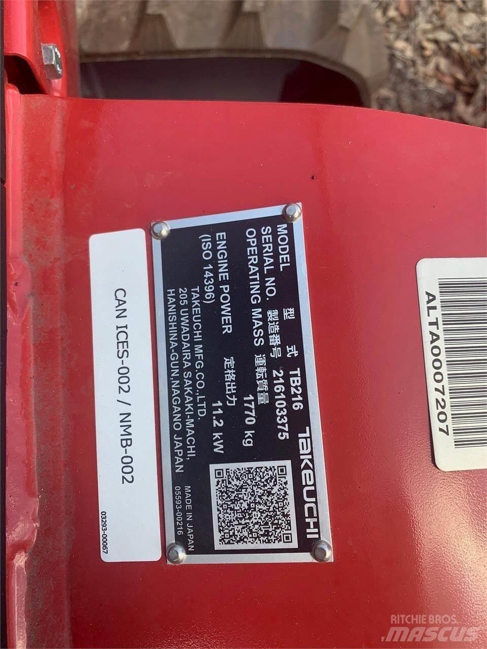 Takeuchi TB216 Mini ekskavatörler, 7 tona dek
