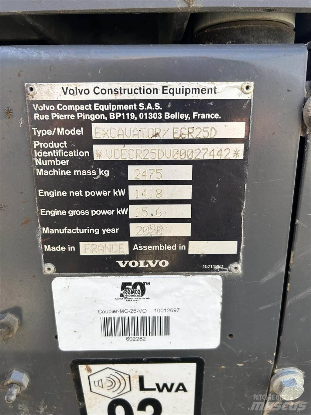 Volvo ECR25D Mini ekskavatörler, 7 tona dek