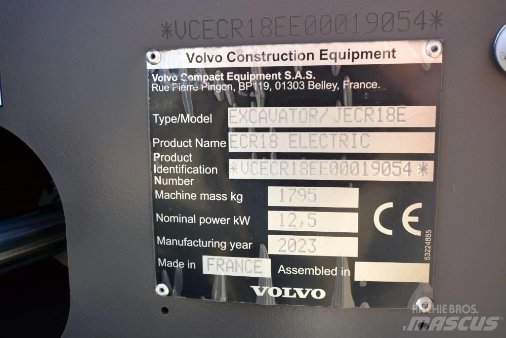 Volvo ECR18 electric Mini ekskavatörler, 7 tona dek