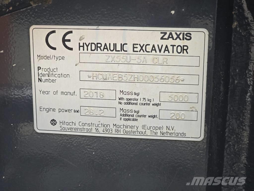 Hitachi ZX55U-5A CLR Mini ekskavatörler, 7 tona dek