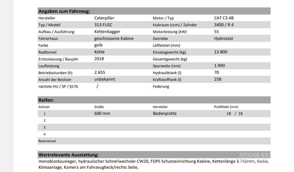 CAT 313 F LGC Paletli ekskavatörler