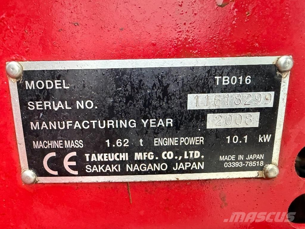 Takeuchi TB 016 Mini ekskavatörler, 7 tona dek