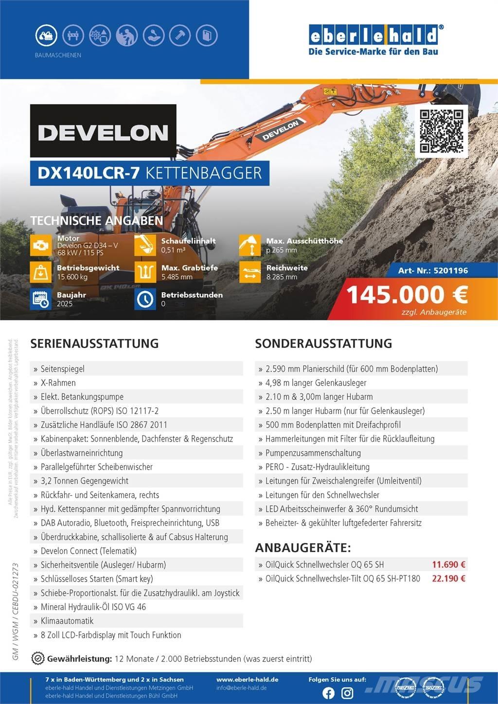 Develon DX140LCR-7 Paletli ekskavatörler