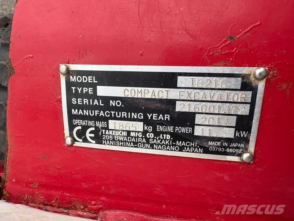 Takeuchi TB 216 Mini ekskavatörler, 7 tona dek