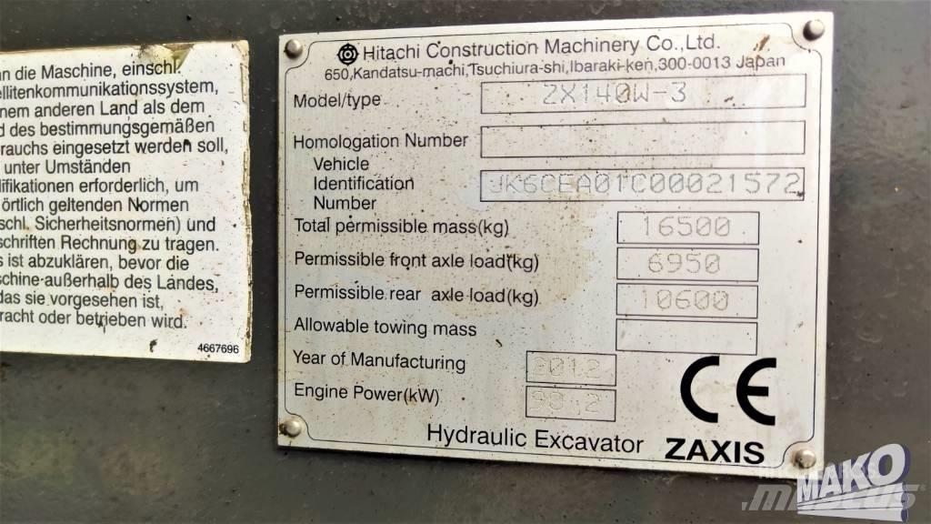 Hitachi ZX 140 W-3 Lastik tekerli ekskavatörler