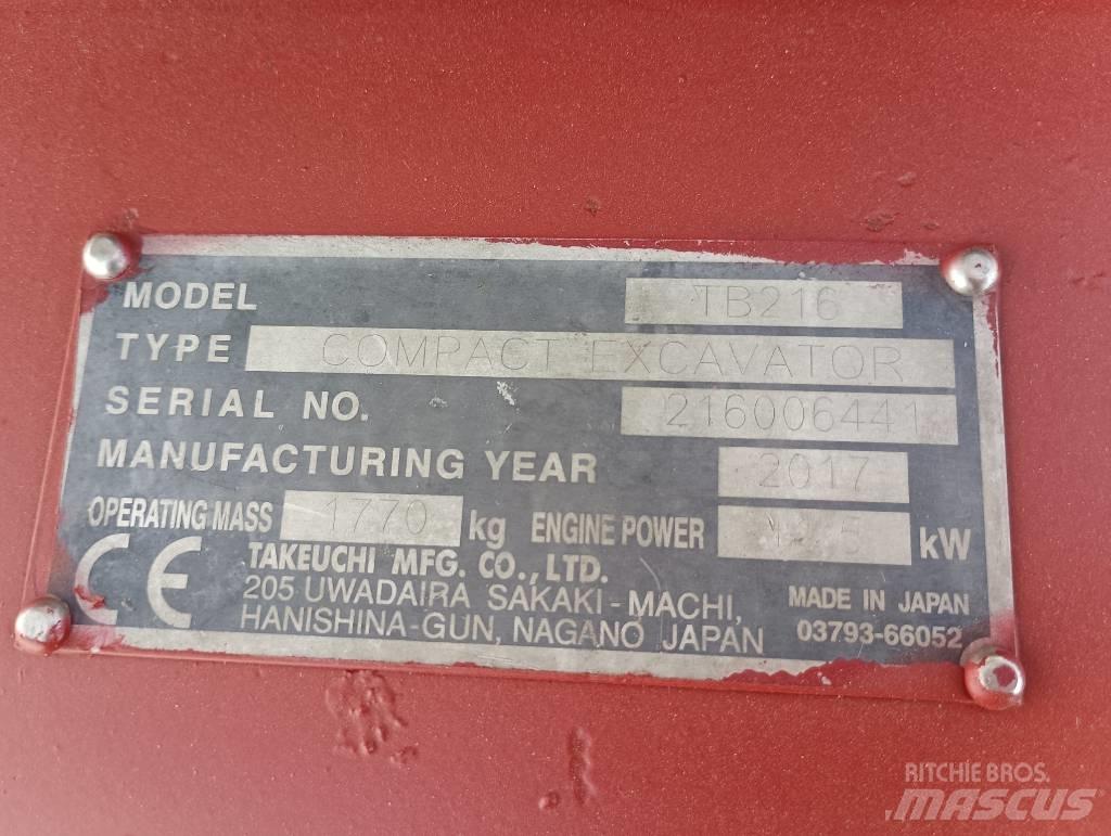 Takeuchi TB 216 Mini ekskavatörler, 7 tona dek