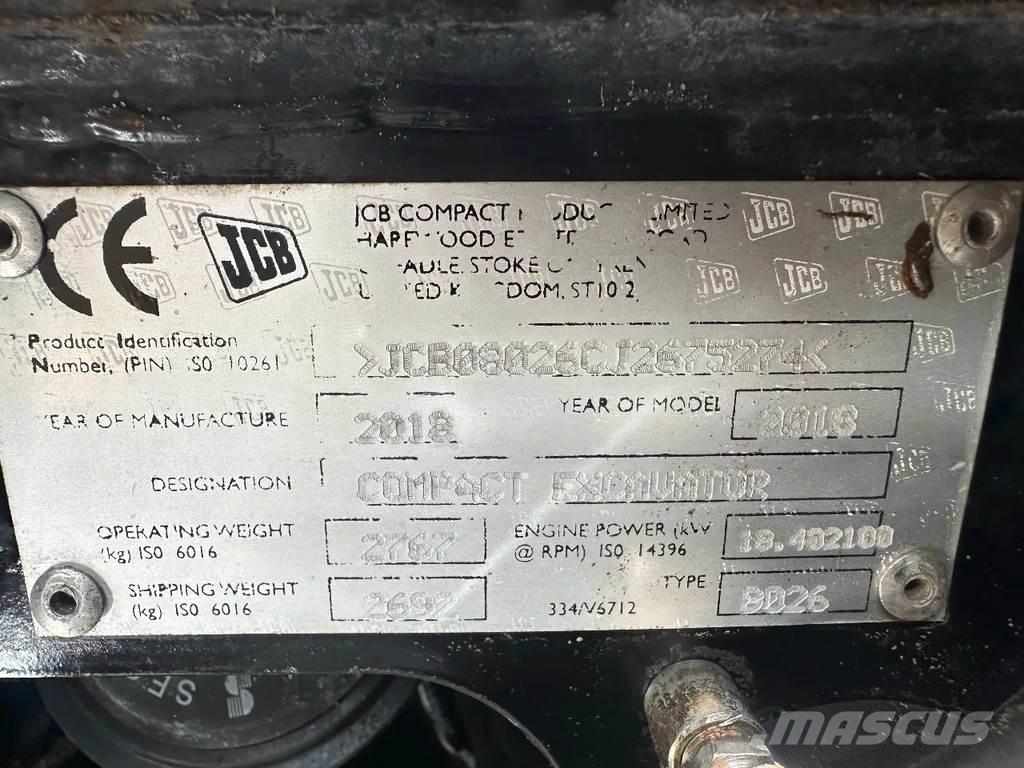 JCB 8026 Mini ekskavatörler, 7 tona dek